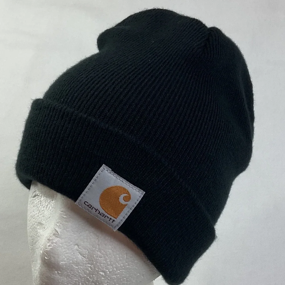 Carhartt hat Kids Black Acrylic Beanie Logo Patch AH8905 OSFM Youth